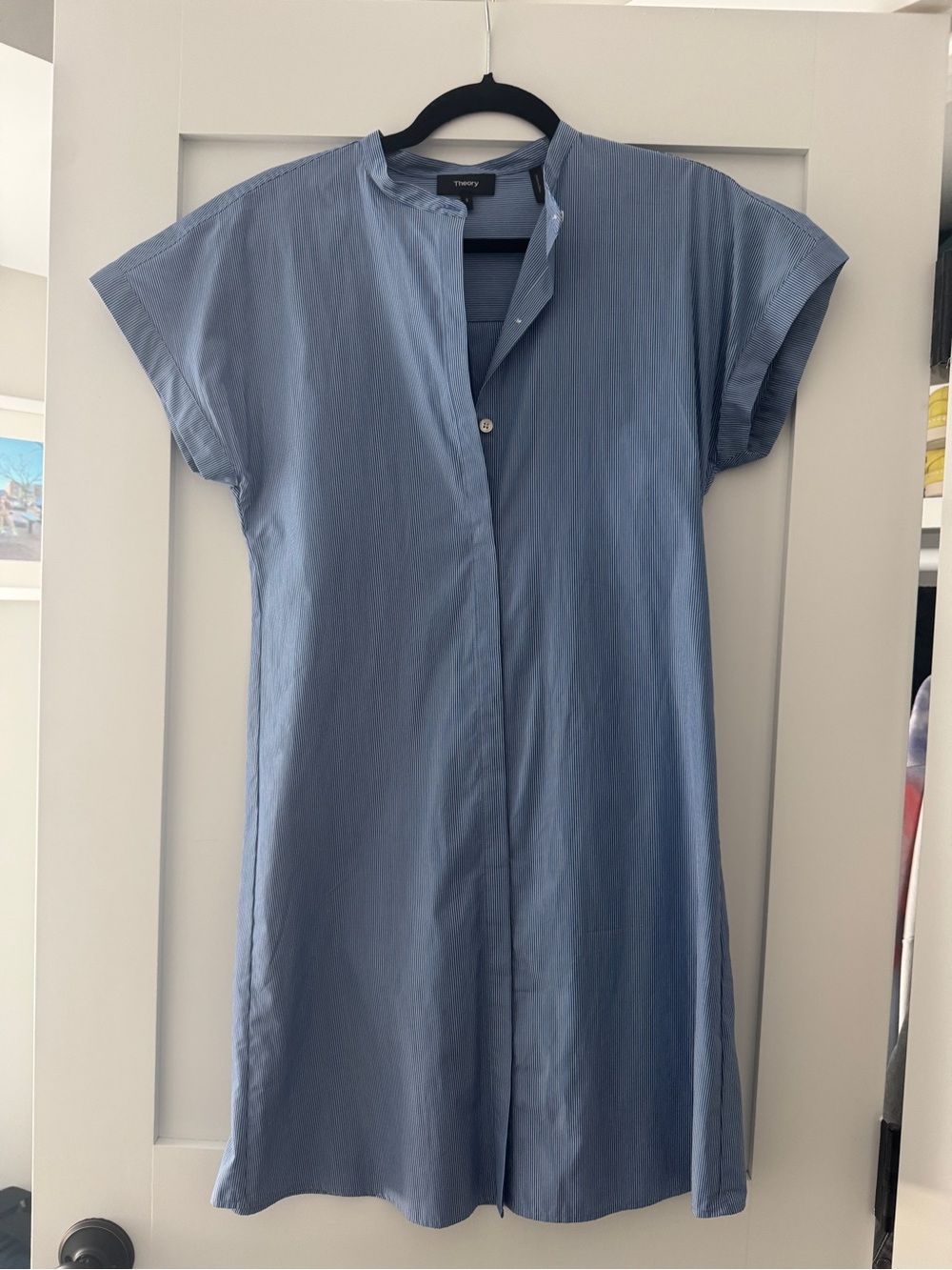 Theory Light Blue Striped Mini Shirt Dress